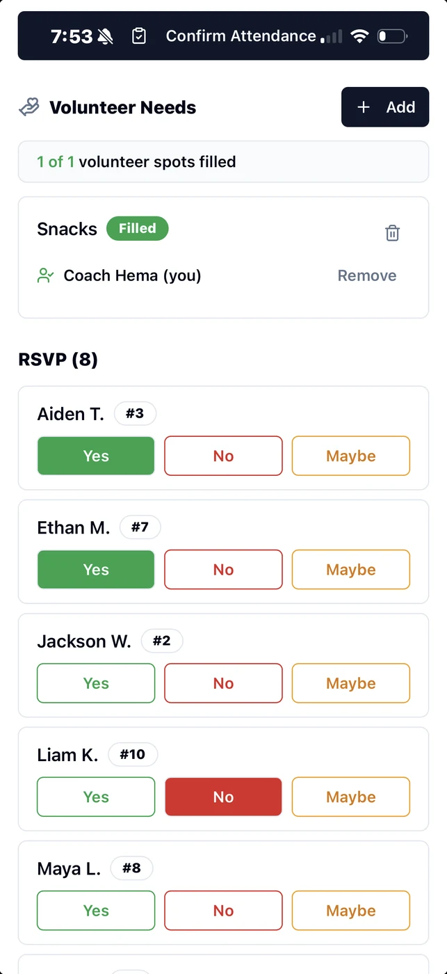 One-tap RSVP — Parents confirm attendance in seconds
