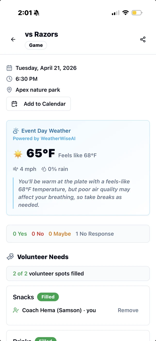 AI weather alerts with dress recommendations for game day