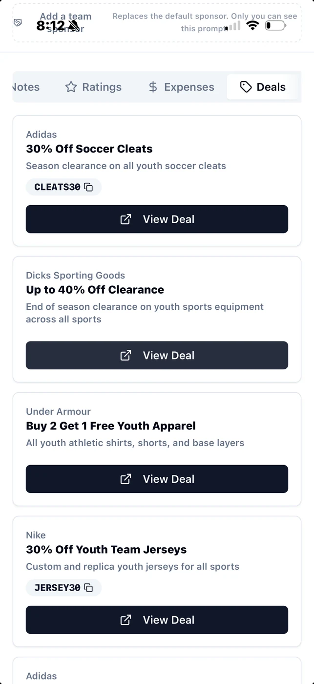 Team deals and discounts from sports brands