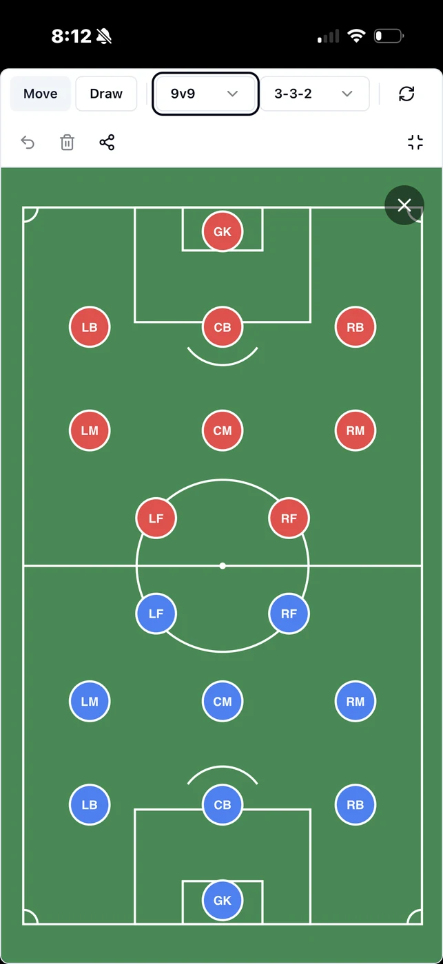 Soccer tactics board with drag-and-drop player positioning